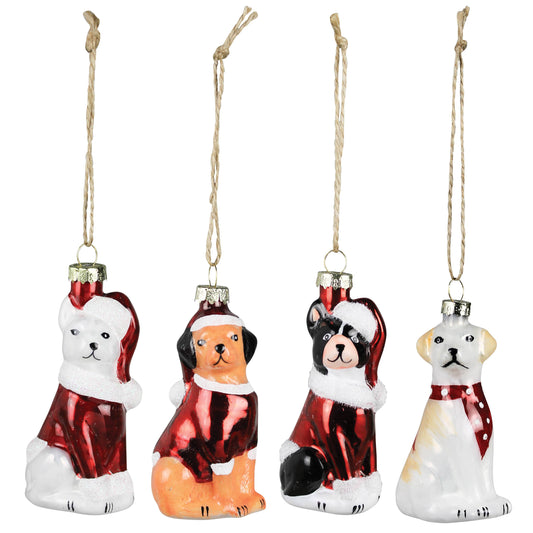 Glass Dog Ornaments - Set of 4
