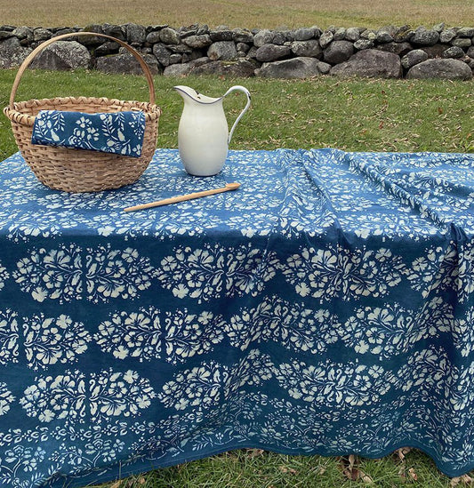 Elsa Hand Block Printed Tablecloth - Indigo