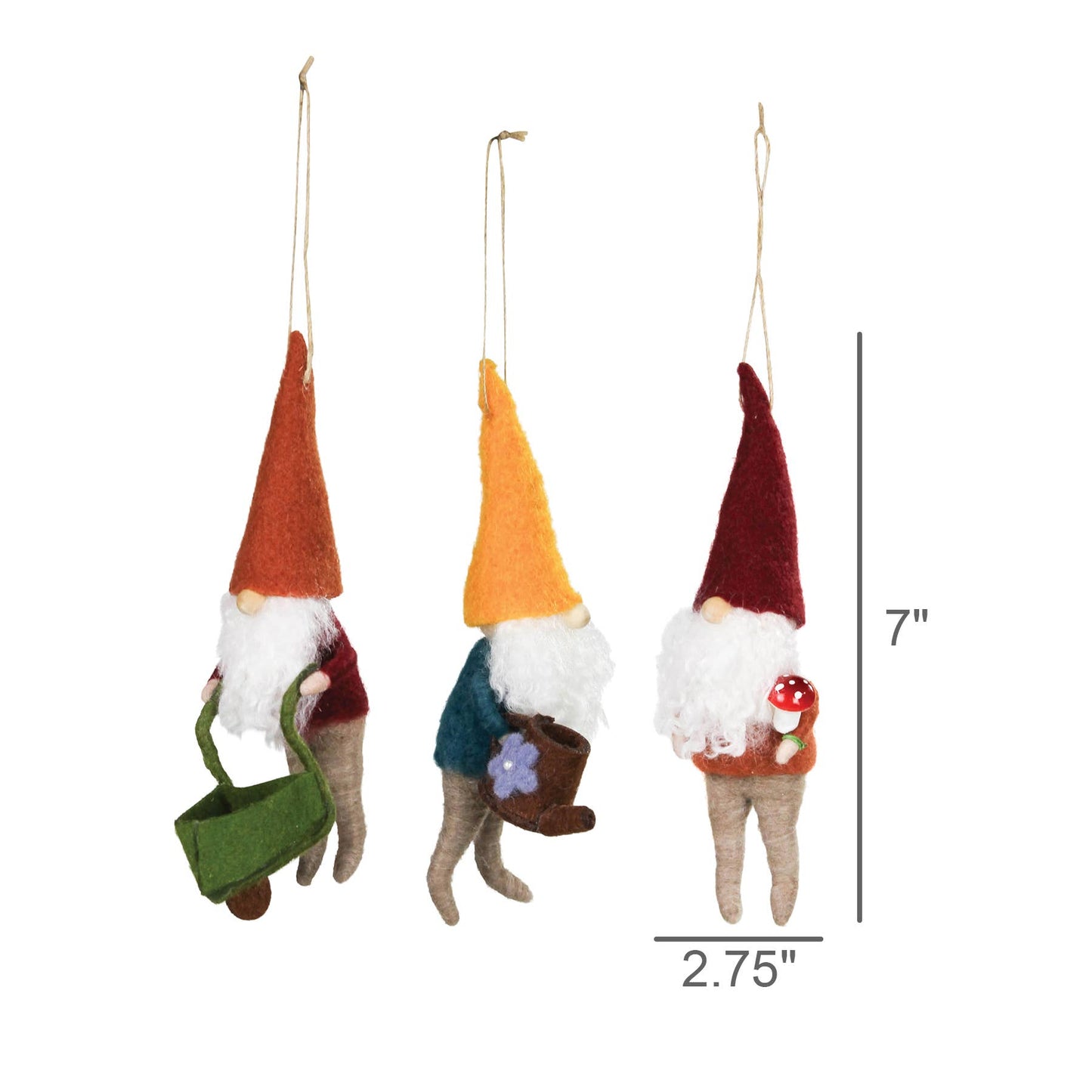 Felt Garden Gnome Ornaments - Set of 3