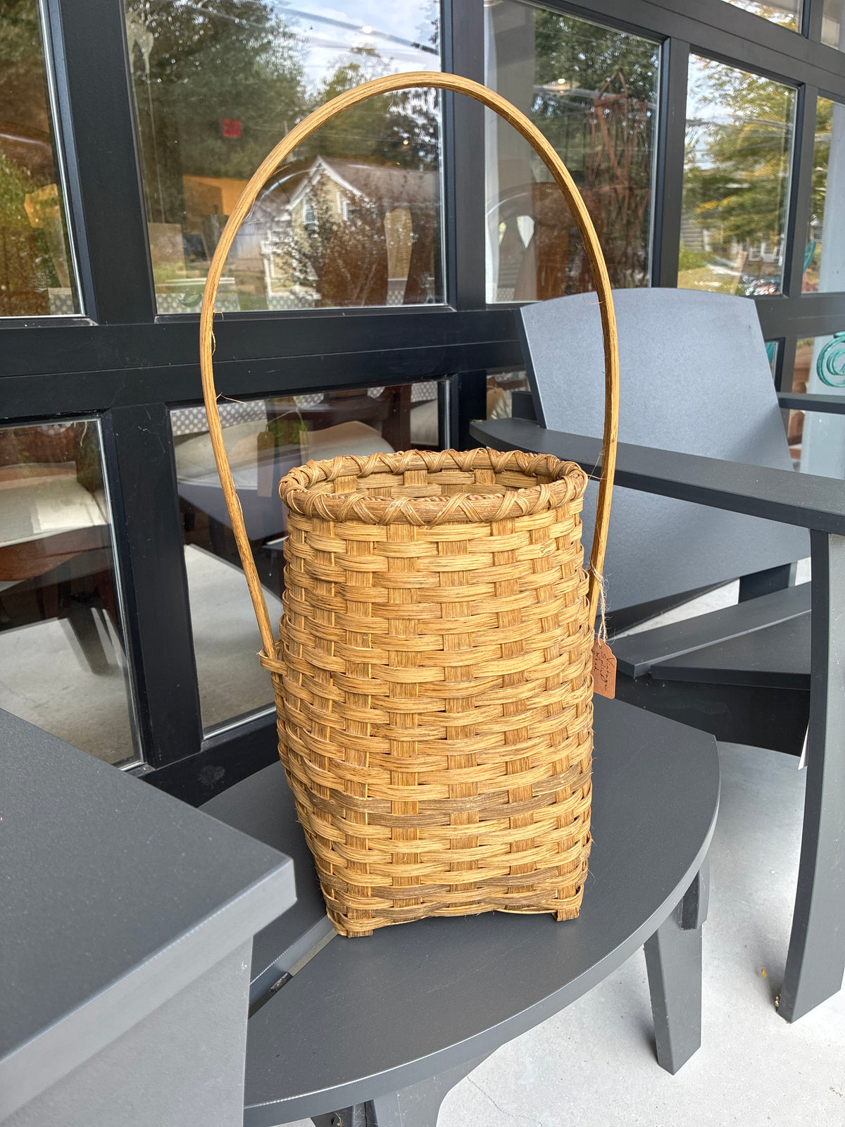 Vintage Splint Wood Basket with Long Handle