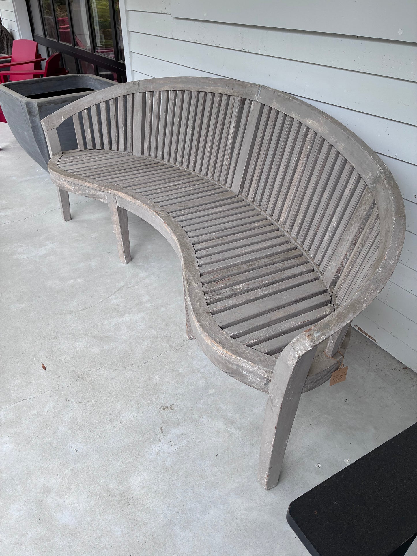 Vintage Teak Curved Bench