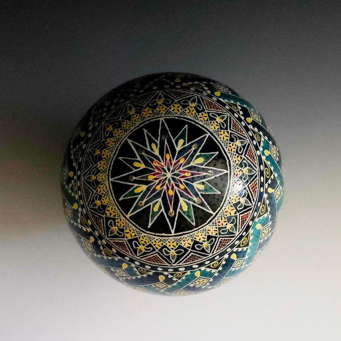 "Basketweave in Blue" Handpainted Ostrich Egg