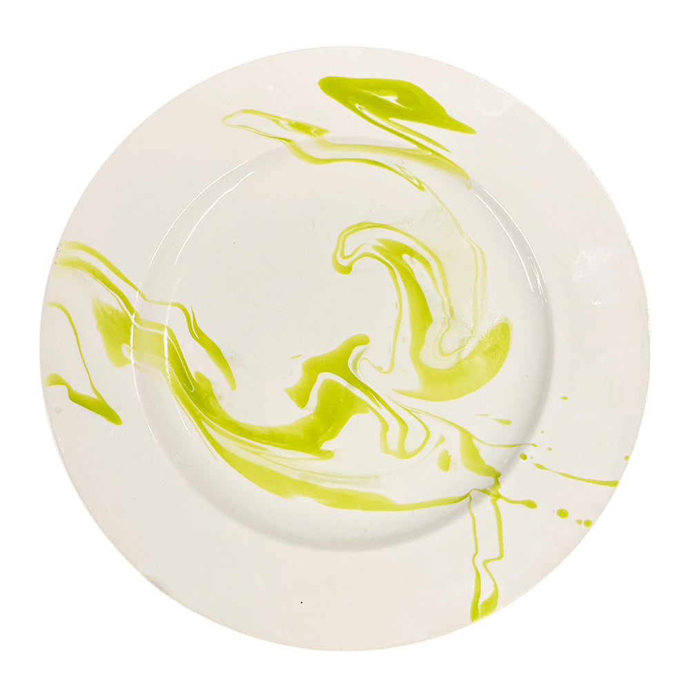 Antique White Dinner Plate - Marble in Lime Green Christopher Spitzmiller
