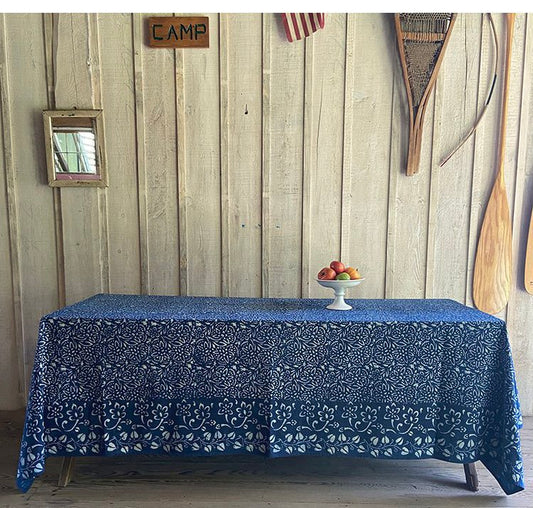 Tilleul Hand Block Printed Tablecloth - Indigo