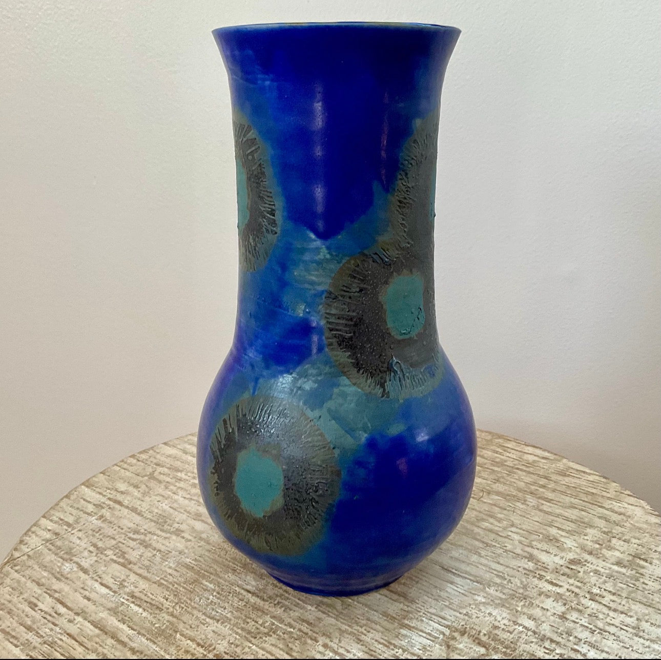 Dark Blue Flowered 9" vase