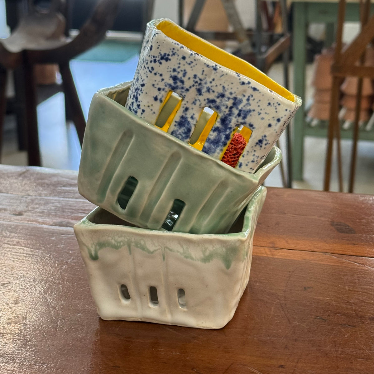 White with Turquoise Berry Basket