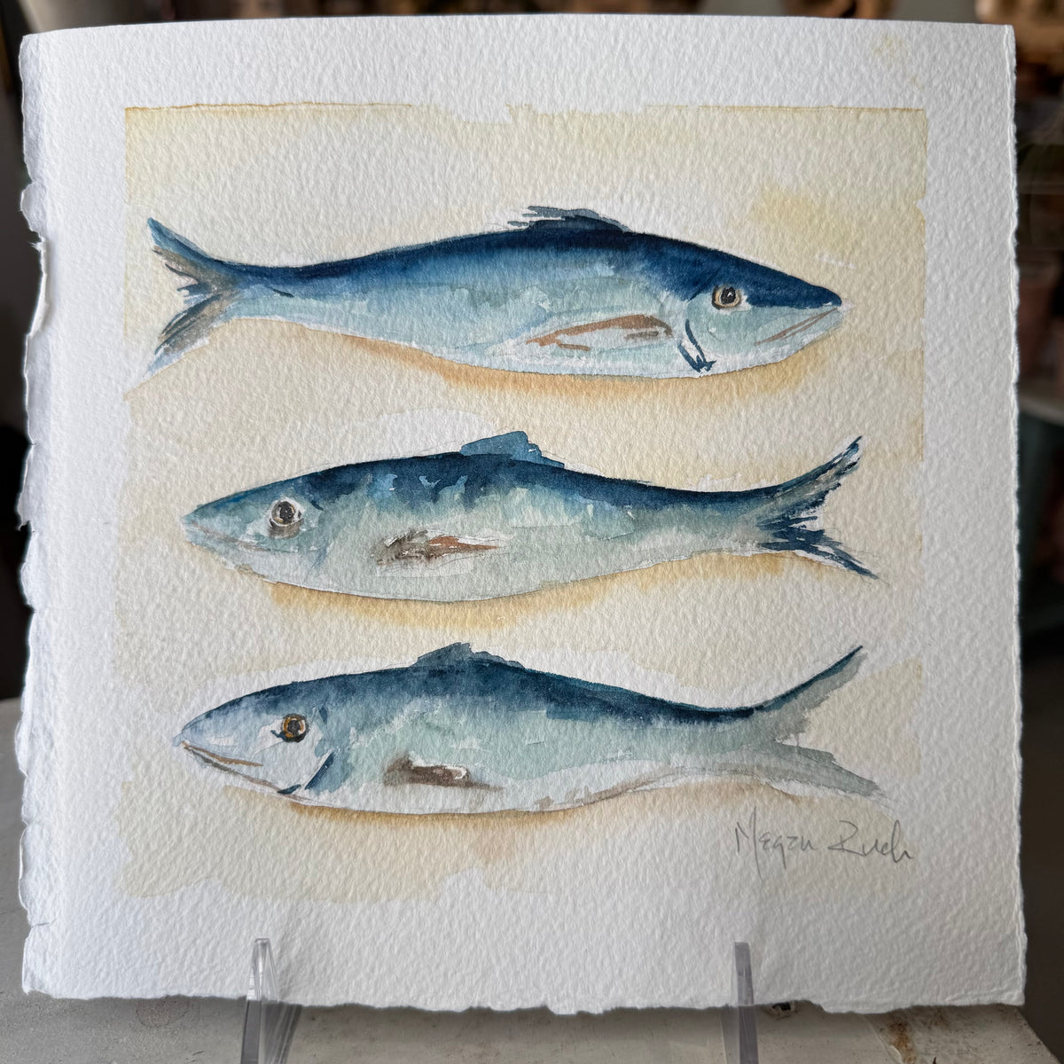 Gray “Three Fishes” Unframed Watercolor Megan Ruch
