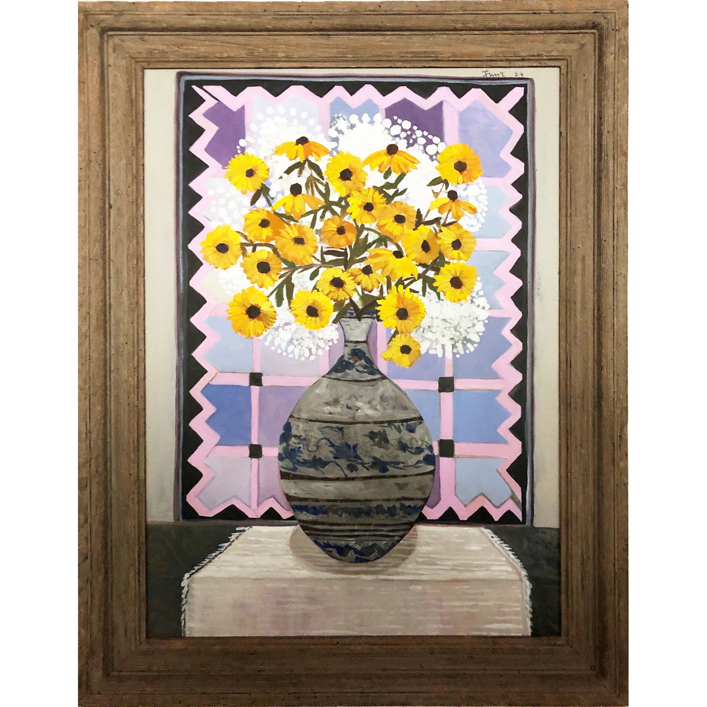 Dark Slate Gray FLOWERS BEFORE A QUILT John Funt