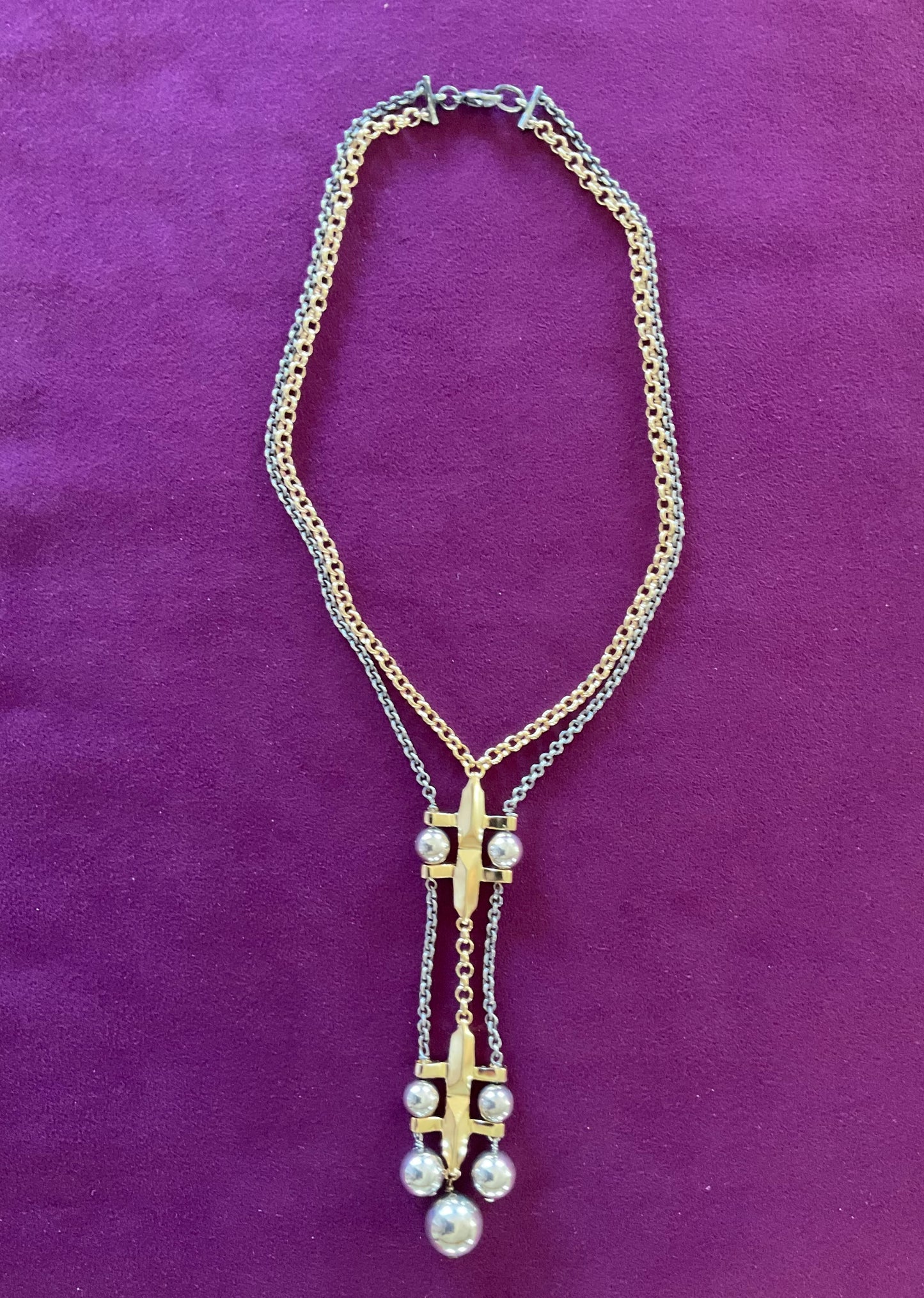 Vertebrae Necklace - Gold Plated Bronze with Sterling Silver Beads