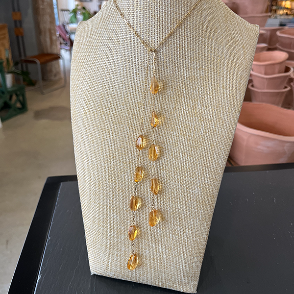 Citrine Lariat Necklace, Gold Filled