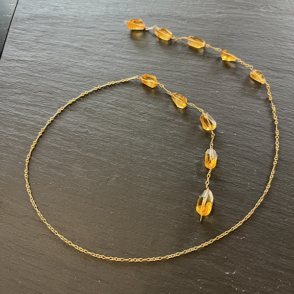 Citrine Lariat Necklace, Gold Filled