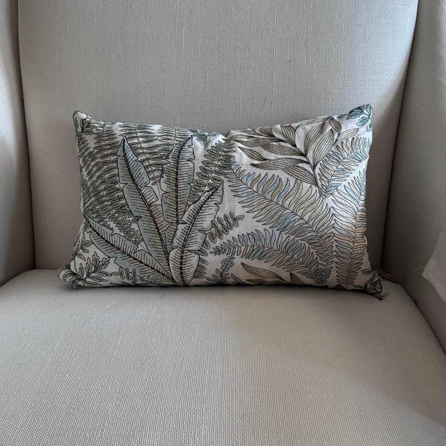 Embroidered Fern Pillow