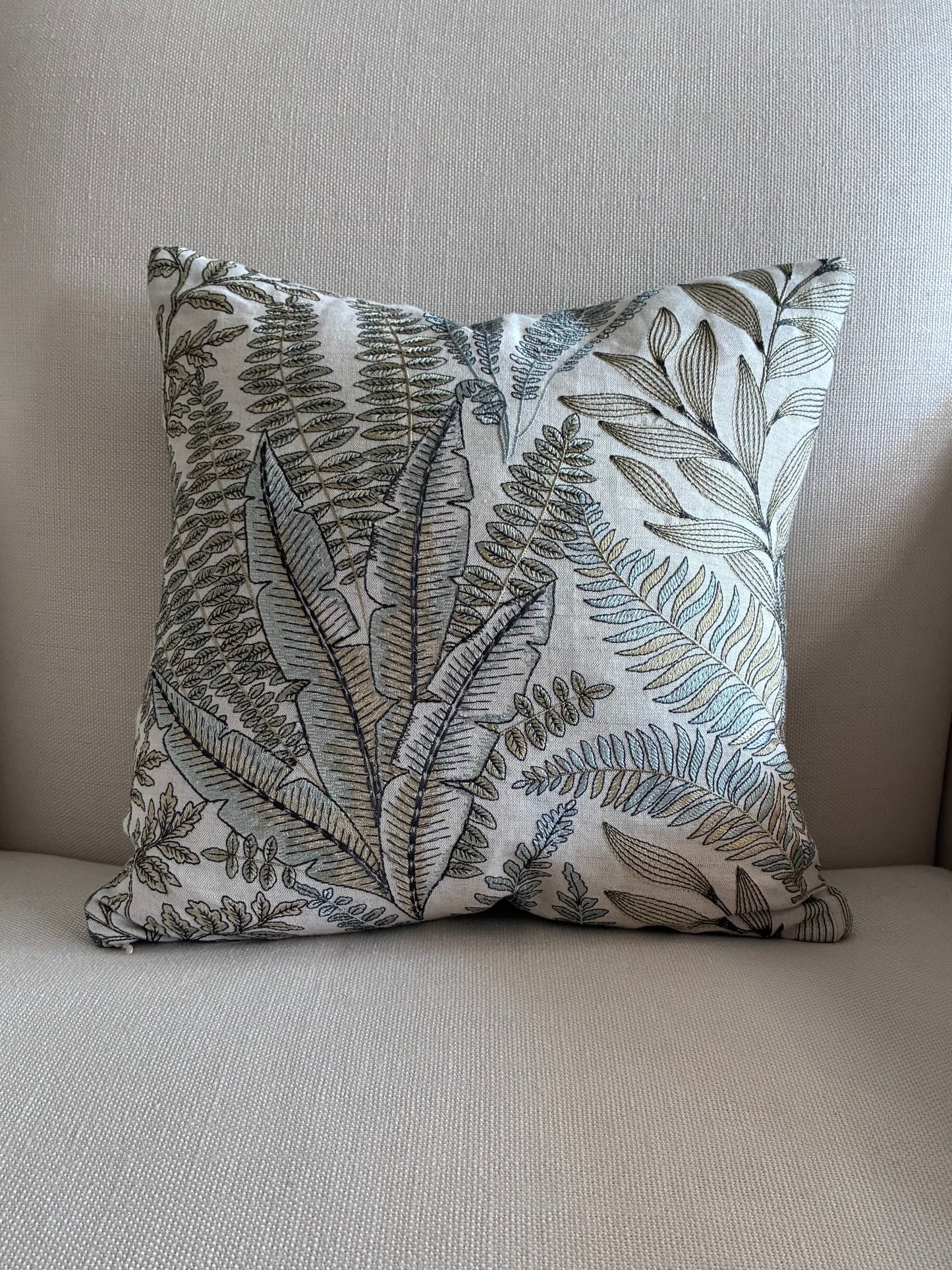 Embroidered Fern Pillow