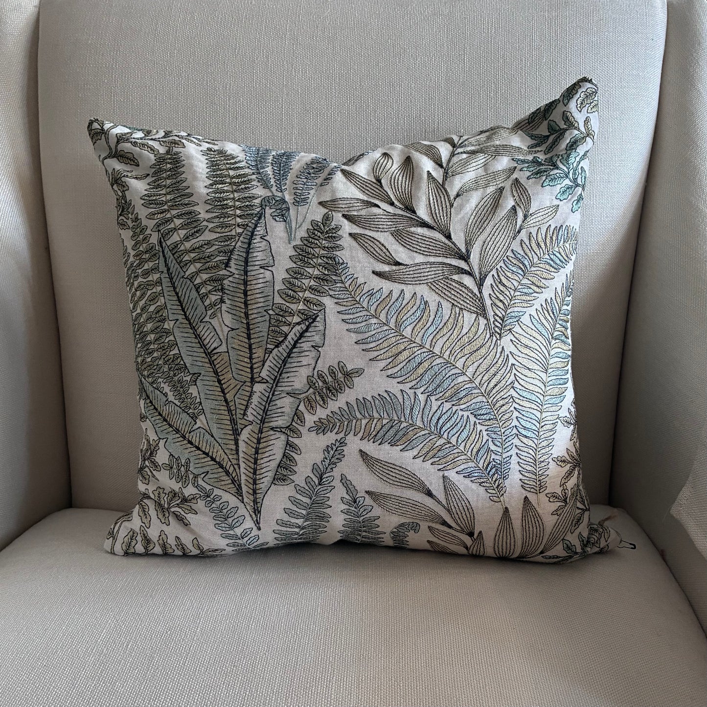 Embroidered Fern Pillow