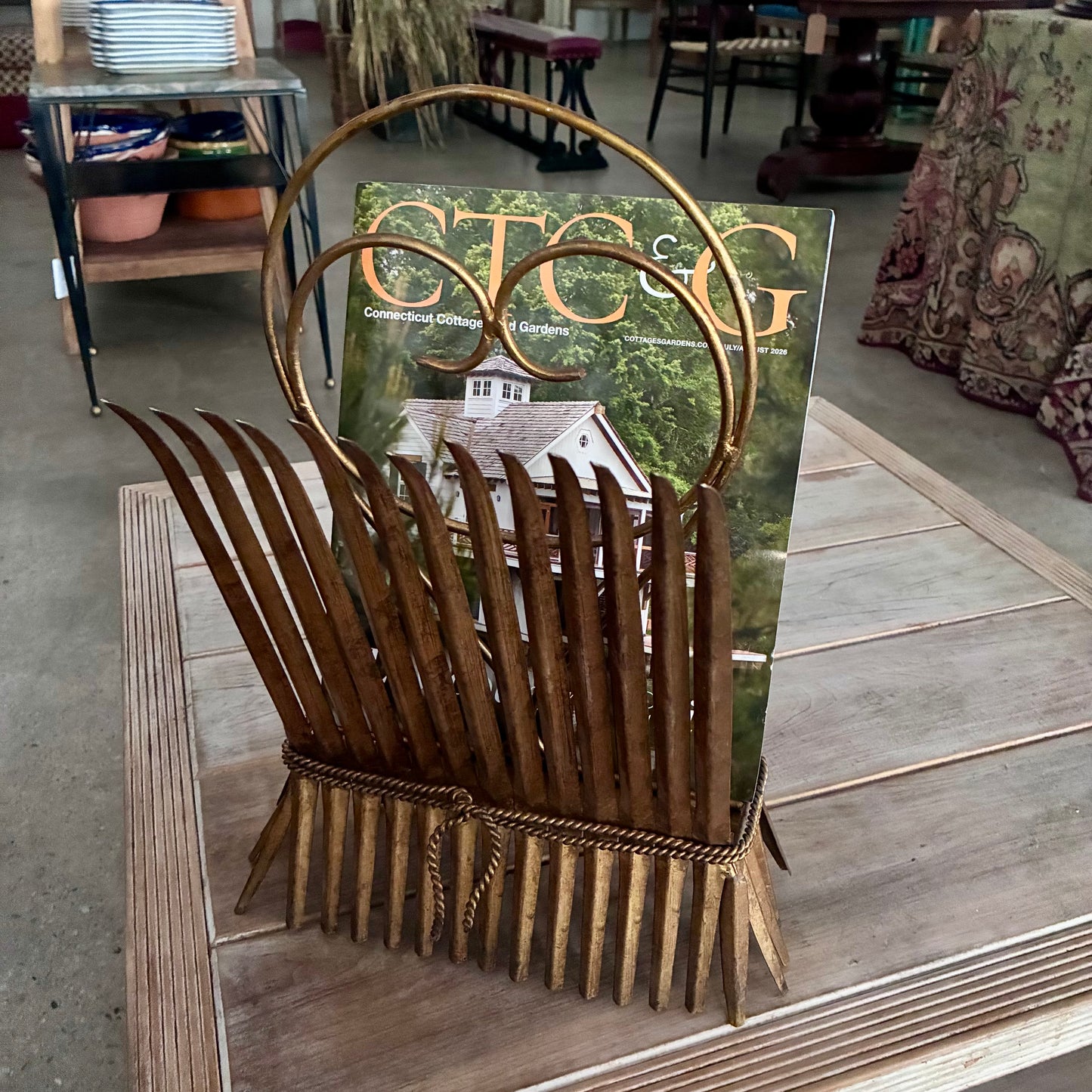 Gilt Metal Palm Frond Magazine Rack
