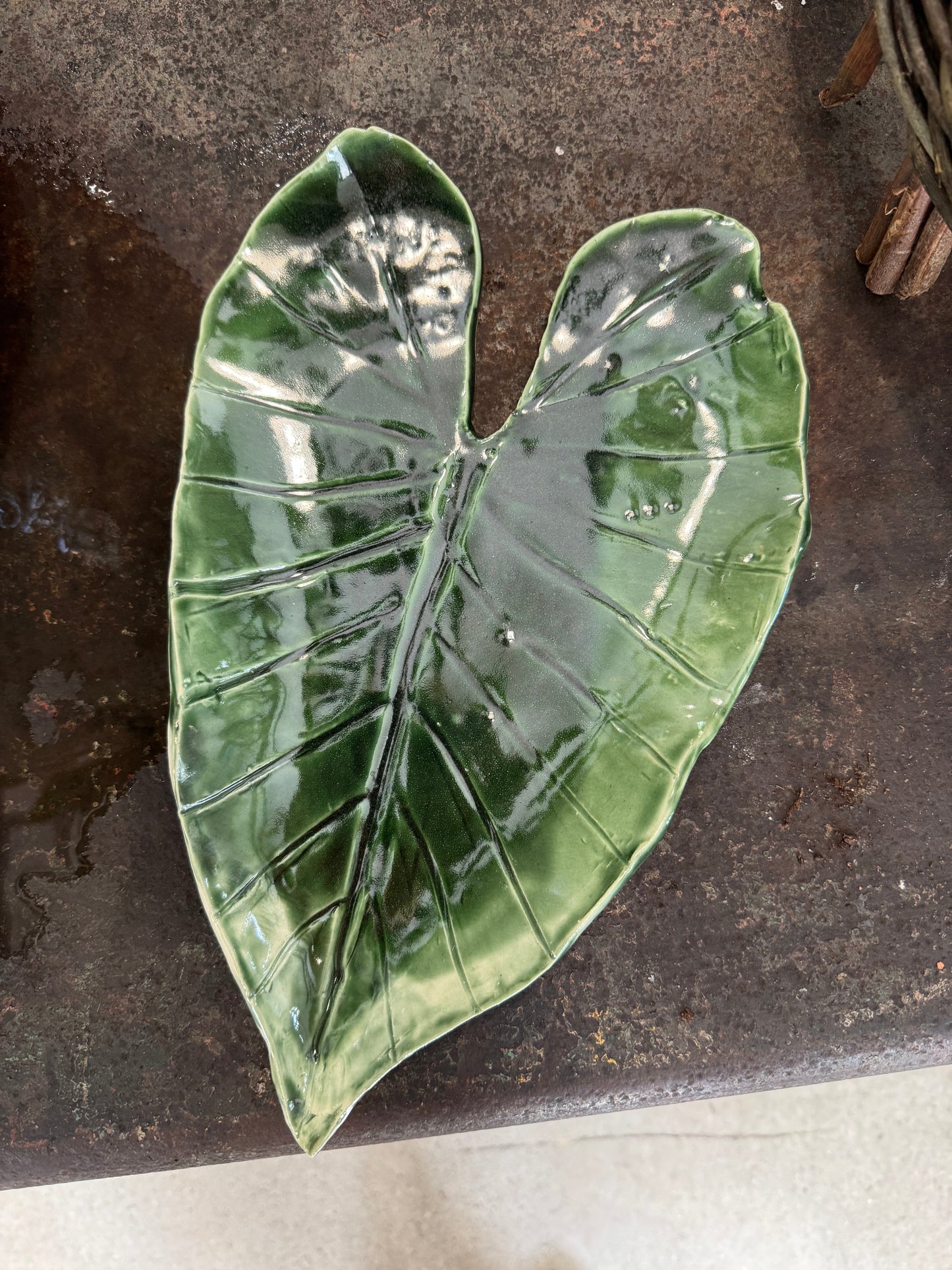 Dark Slate Gray Elephant Ear Platter River Road Ceramics