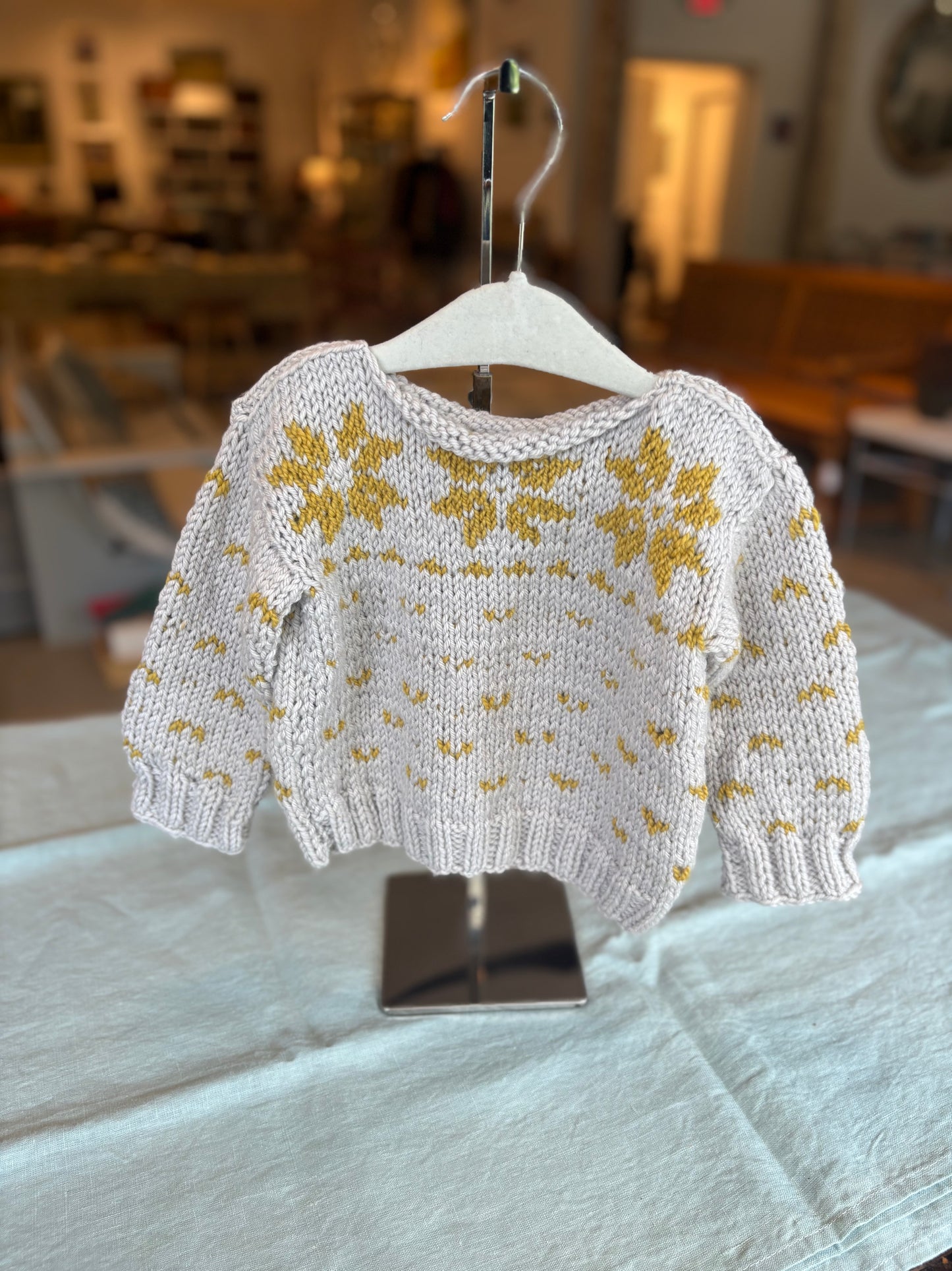 Gray Baby Sweater with Mustard Yellow Star Design