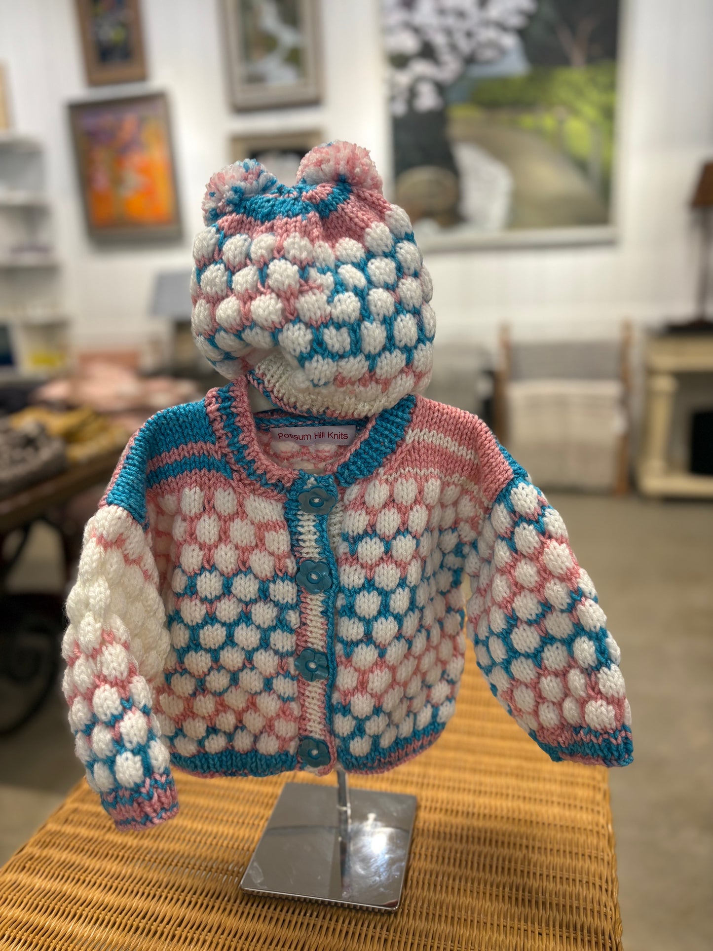 Pink and Blue Baby Sweater & Hat Set