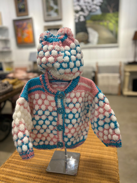 Pink and Blue Baby Sweater & Hat Set