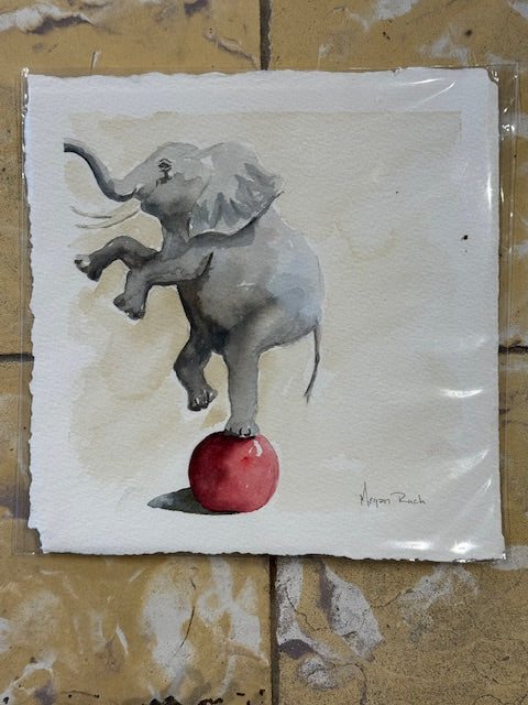 Original Watercolor - Elephant on Ball