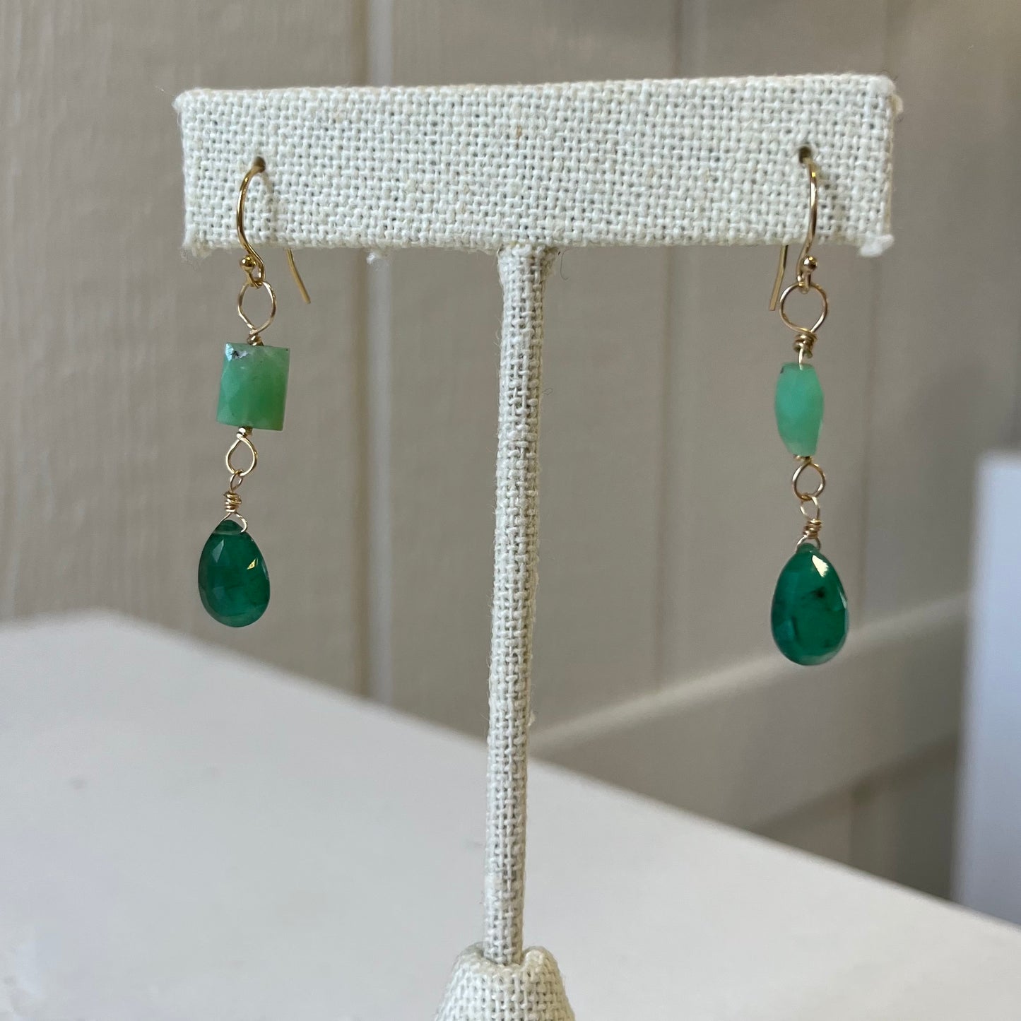 Slate Gray Chalcedony and Emerald Earrings Gabriela de la Vega