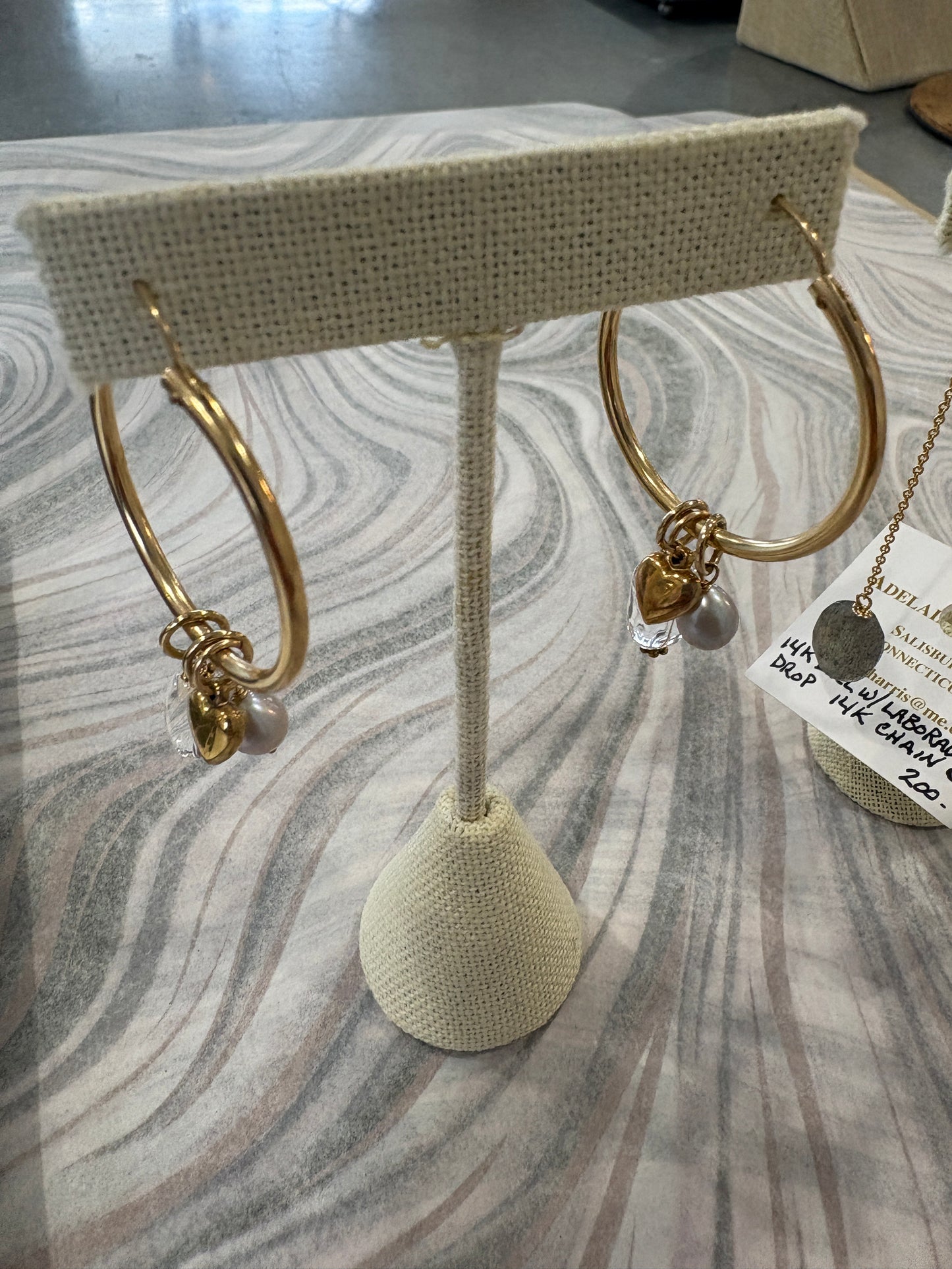 Adelaide Harris Large Hoops with Sm Heart Sm Pearl and Med Crystal