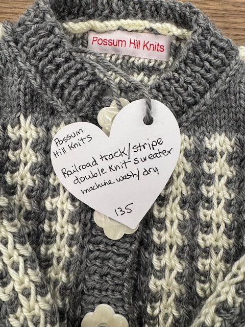 Baby Sweater and Hat Set - Railroad Track Stripe