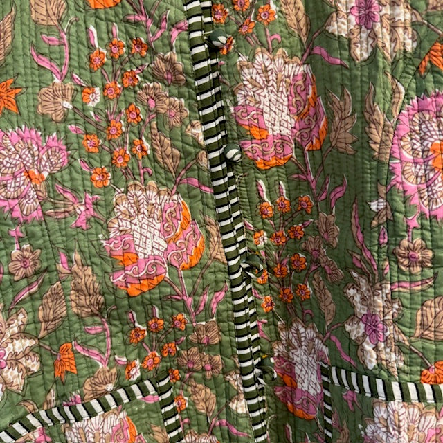 Handmade Block Print Quilted Jacket - Green