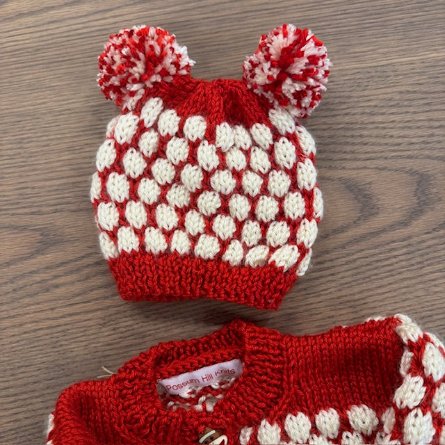Baby Sweater & Hat Set - Red & White