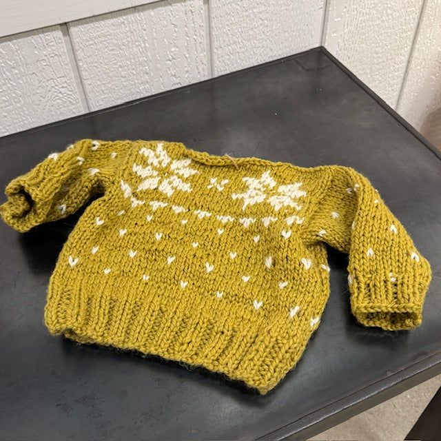 Hand Knit Baby Sweater - Chartreuse Fair Isle