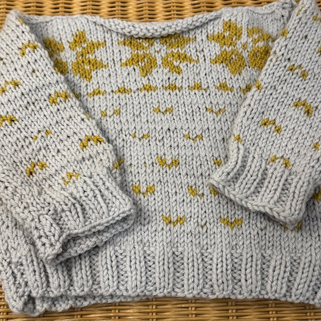 Hand Knit Baby Sweater - Grey Fair Isle