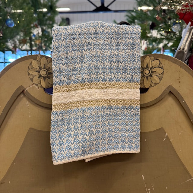 Dark Olive Green Festive Hand Towels - Blue, Cream, and Gold Tisse