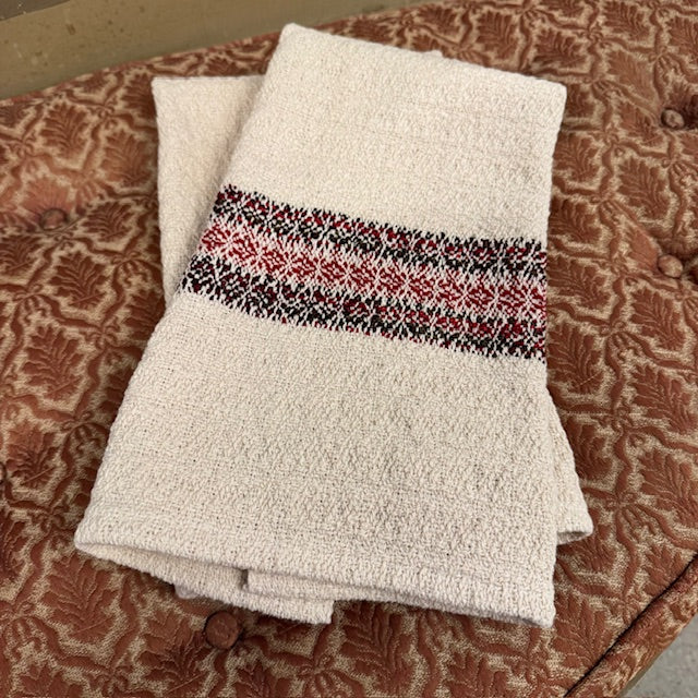 Festive Hand Towels - Cream with Red Stripe