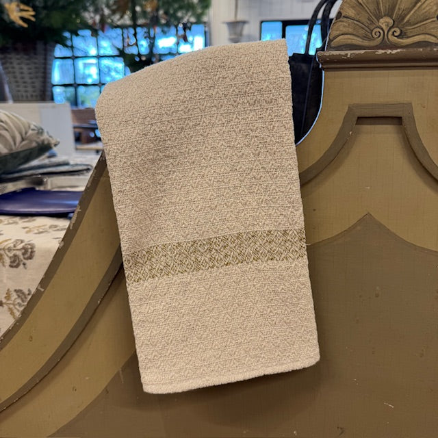 Dark Olive Green Festive Hand Towels - Cream and Gold Tisse