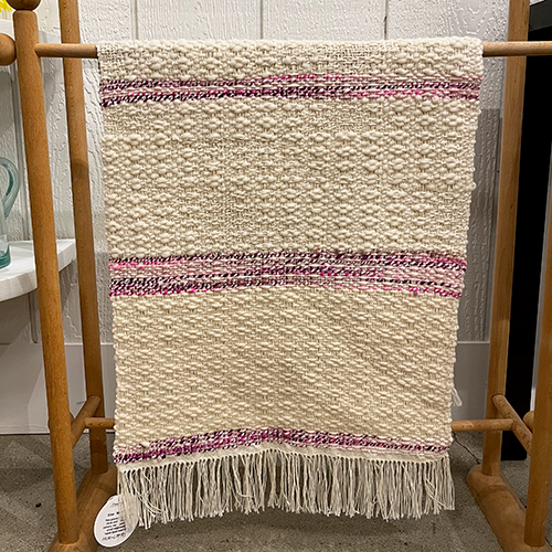 Table Runner/Scarf in Cream with Pink/Purple