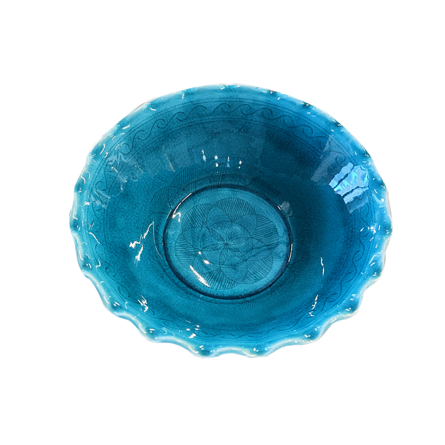 Etched Ruffle Bowl in Turquoise