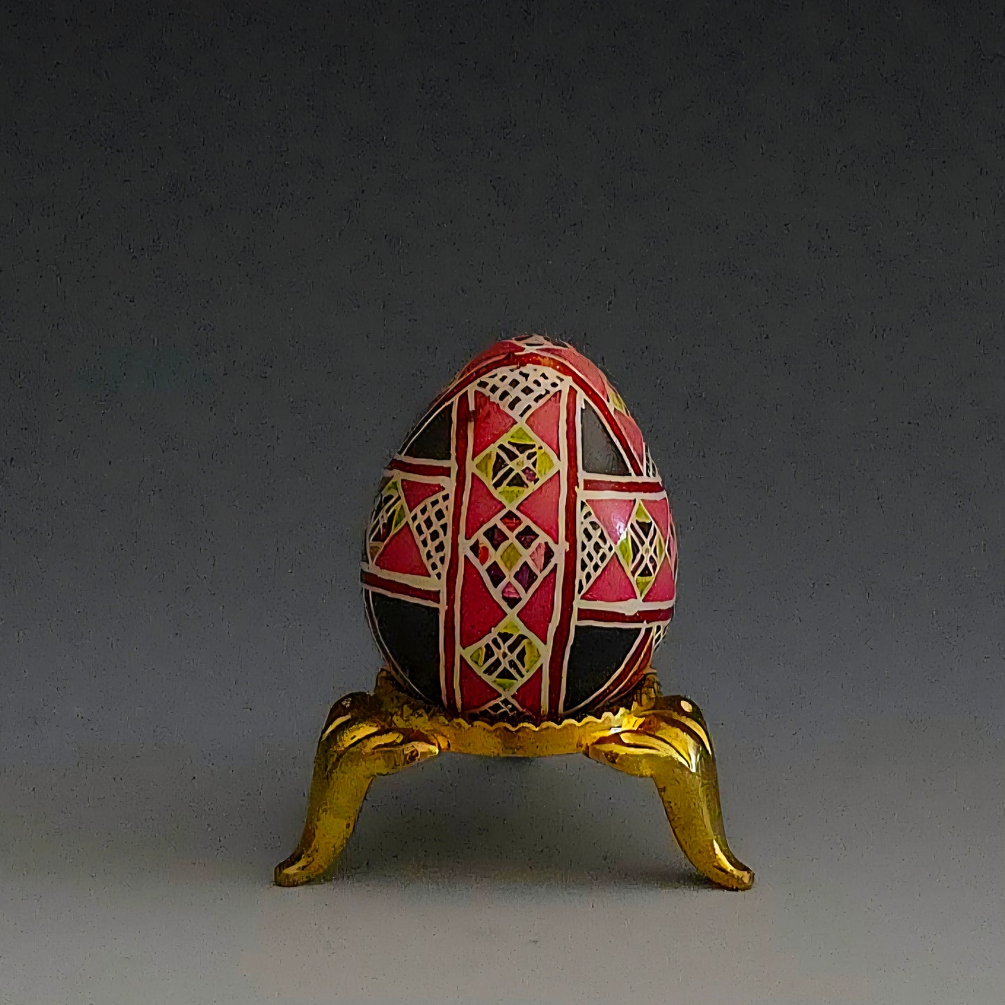 "Red Ribbons" Hand Painted Coturnix Quail Egg