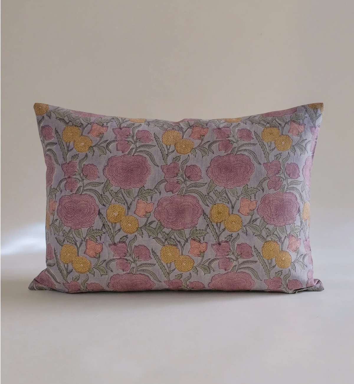 Dark Gray Nargis - Hand Block-printed Linen Pillowcase in Faded Hydrangea Blue Soil to Studio