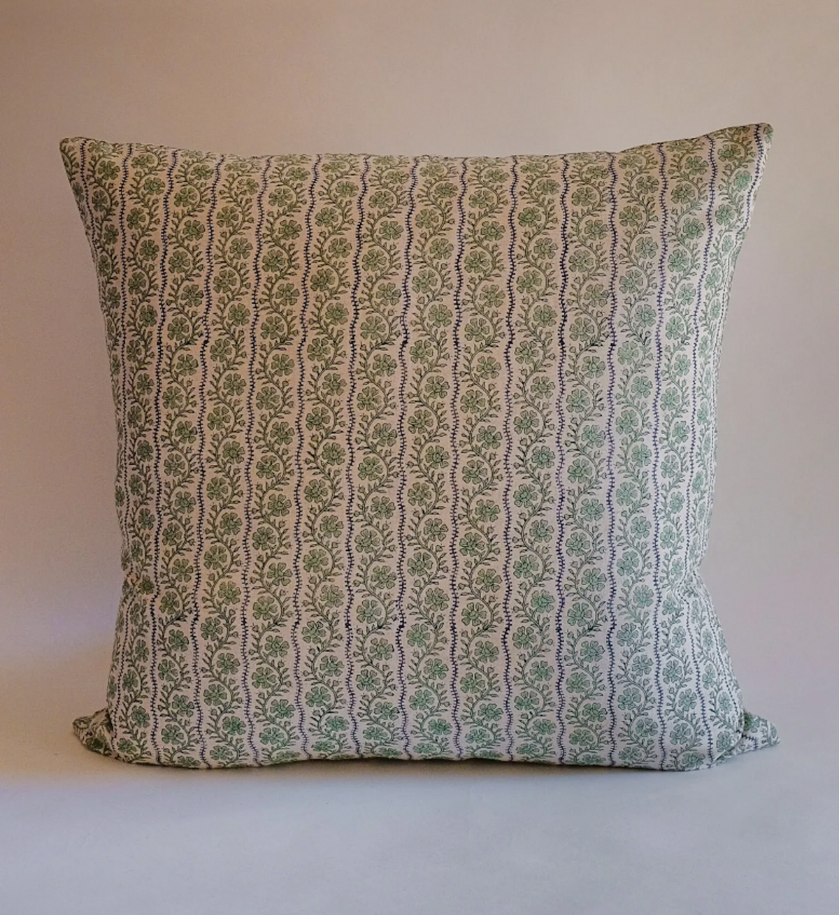 Dark Gray Vipin - Hand Block-printed Linen Pillowcase in Sage Soil to Studio