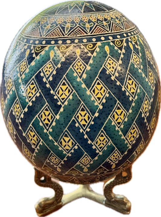 "Basketweave in Blue" Handpainted Ostrich Egg