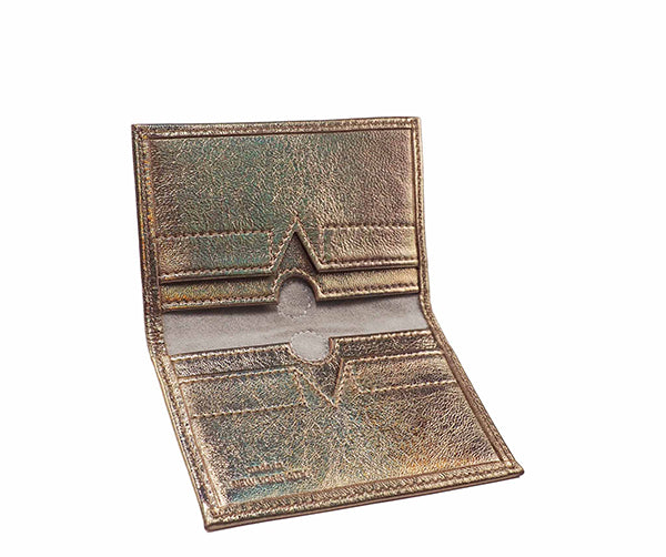 Folded Card Wallet in Gold Pixel Leather