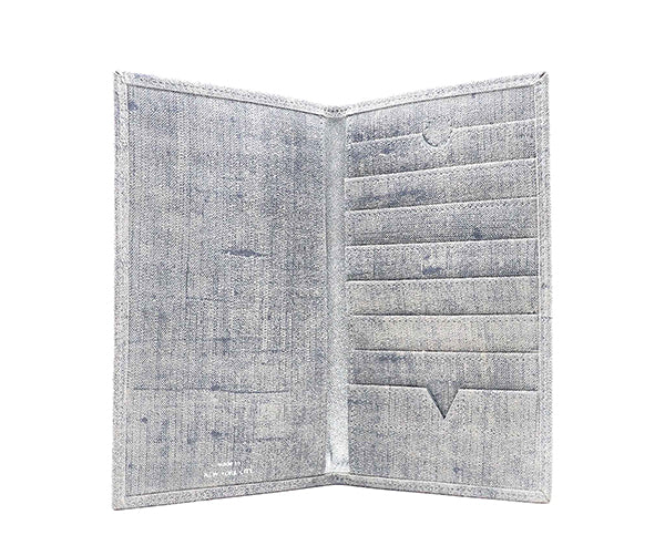 Folded Long Wallet in Washed Denim Suede