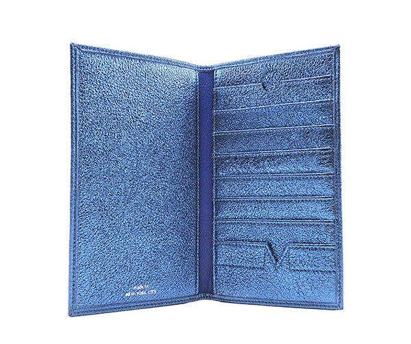 Folded Long Wallet in Ocean Metallic Leather