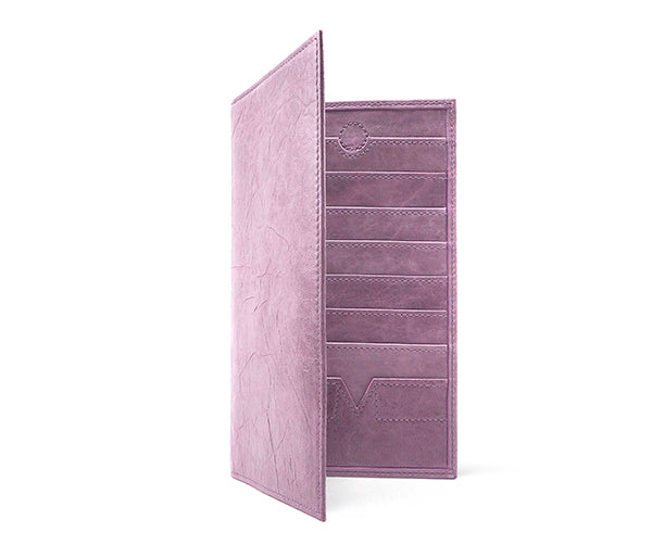 Folded Long Wallet in Plum Leather / Iridescent Crinkle