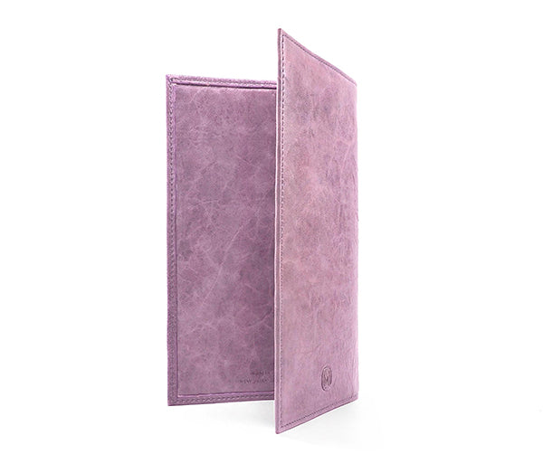 Folded Long Wallet in Plum Leather / Iridescent Crinkle