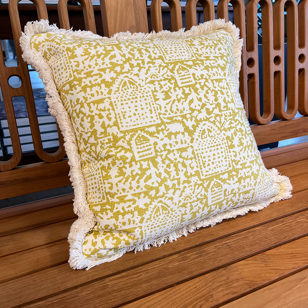 Pradesh Hand-Block Pillow Yellow