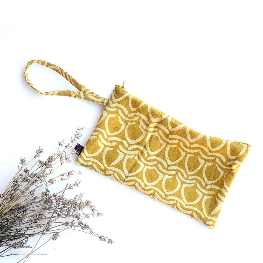 Stocking Stuffers | Block Print Golden Hand Clutch - Jali