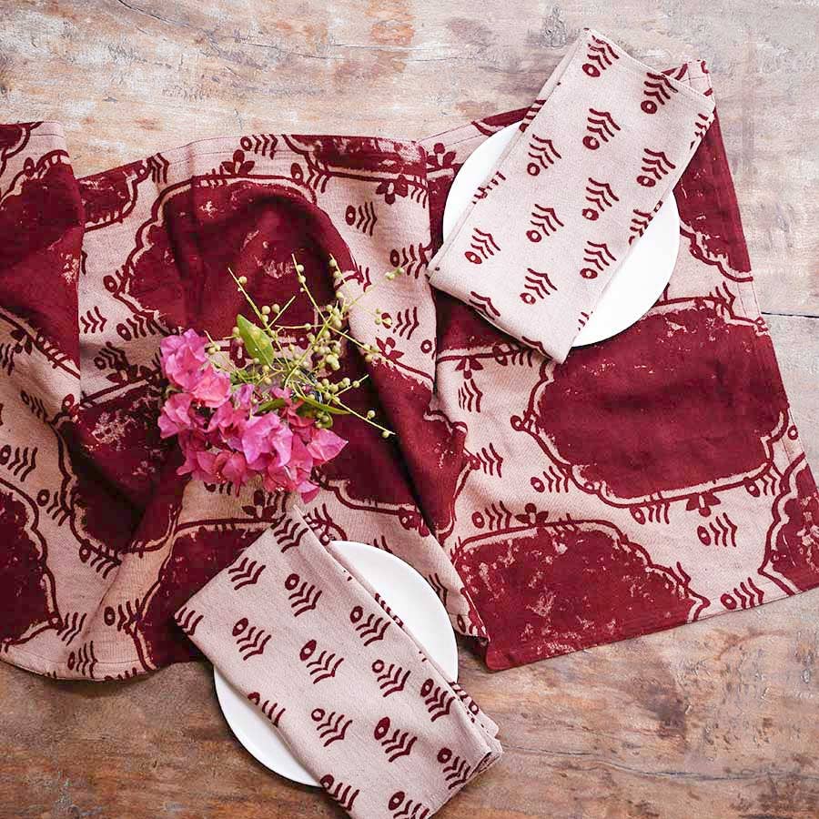 Bohemian Block Print Organic Cotton Table Runner | Palace