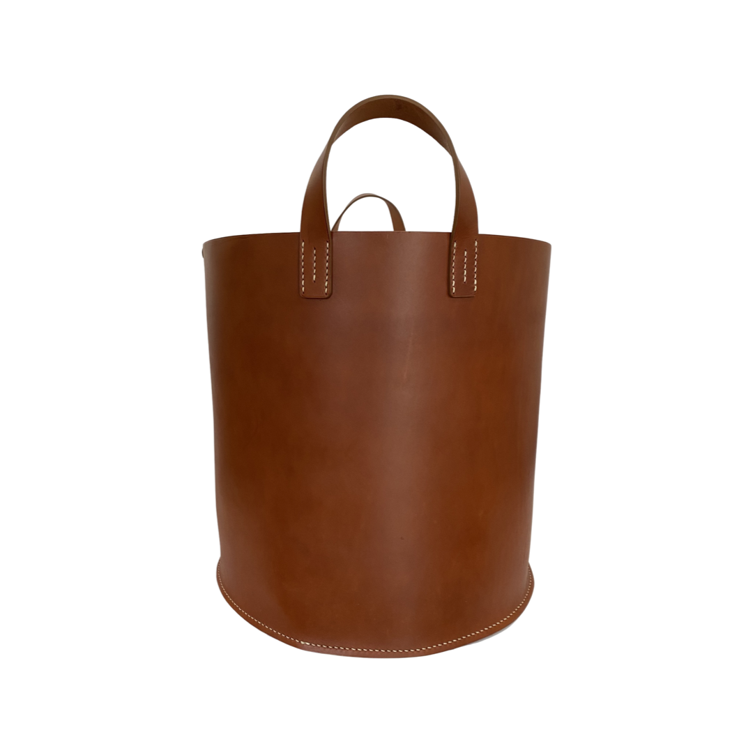 Saddle Brown Leather Wood Basket 100 Main x Bunny Williams