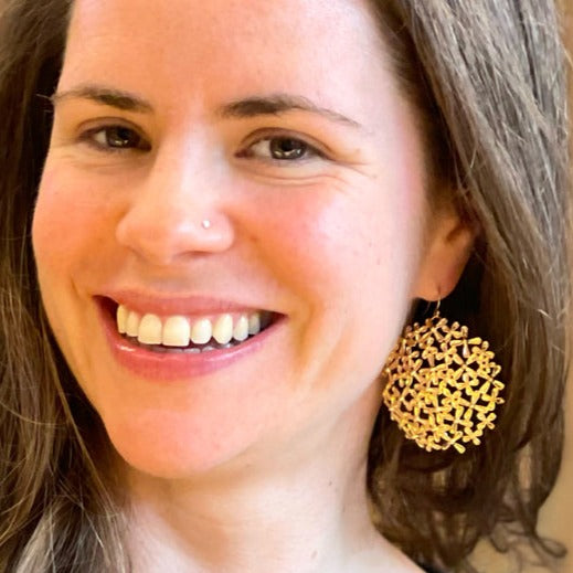 Dark Salmon Millefleur Gold Earring Janet Mavec